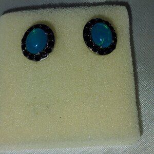 Opal and black spinel stud earrings in sterling silver